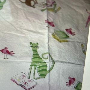 Pottery Barn sheet set full pink elephant green cat